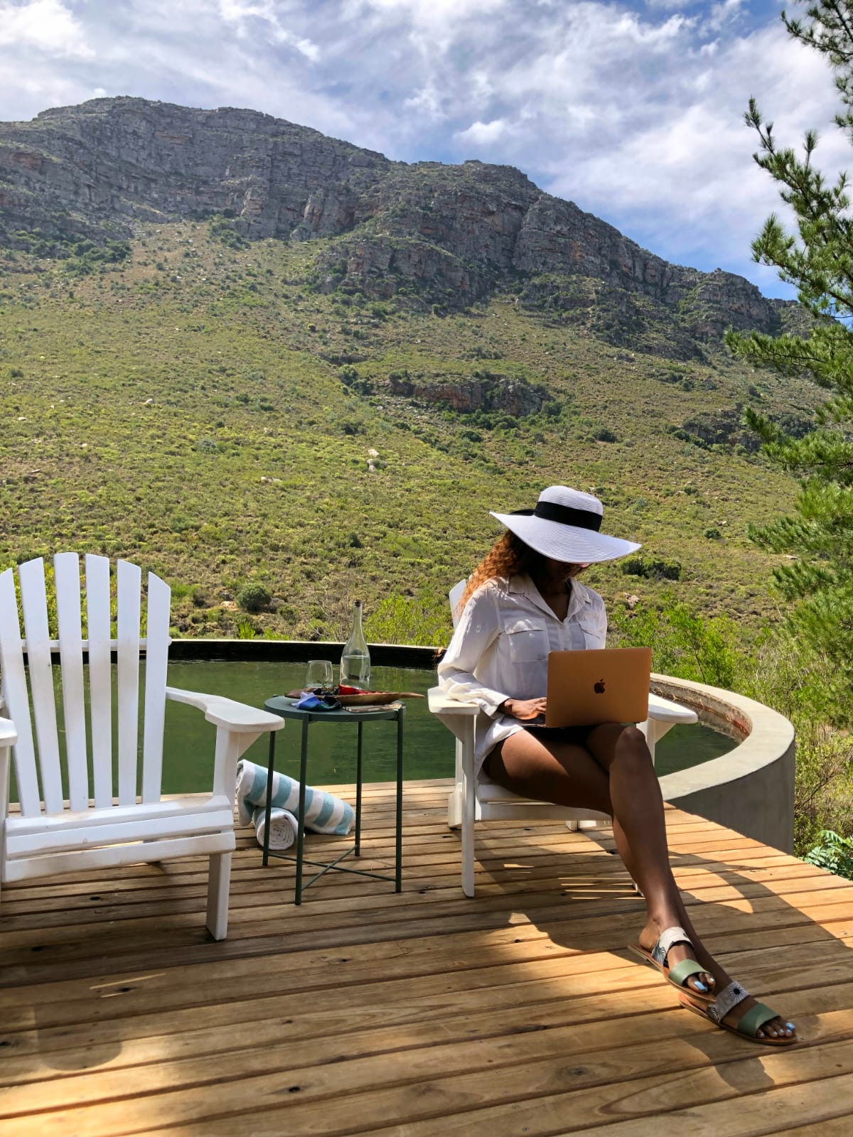 Working from the plunge pool deck