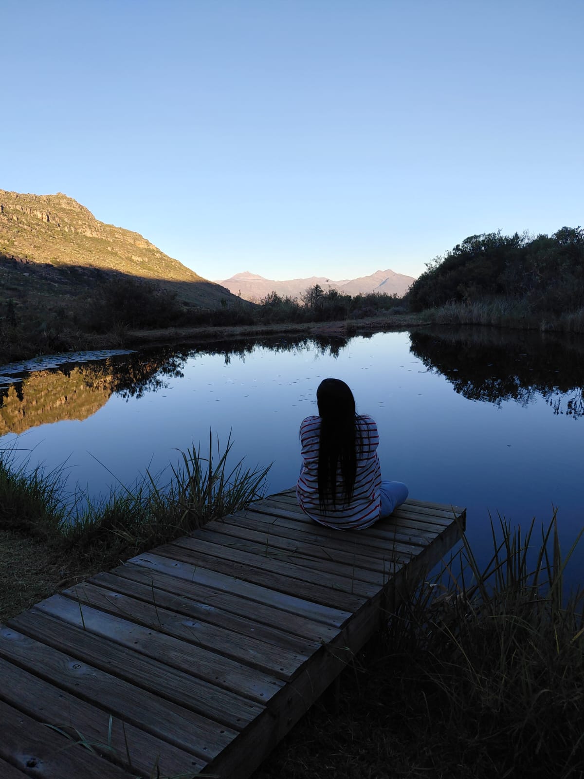 Reflective dam at dusk